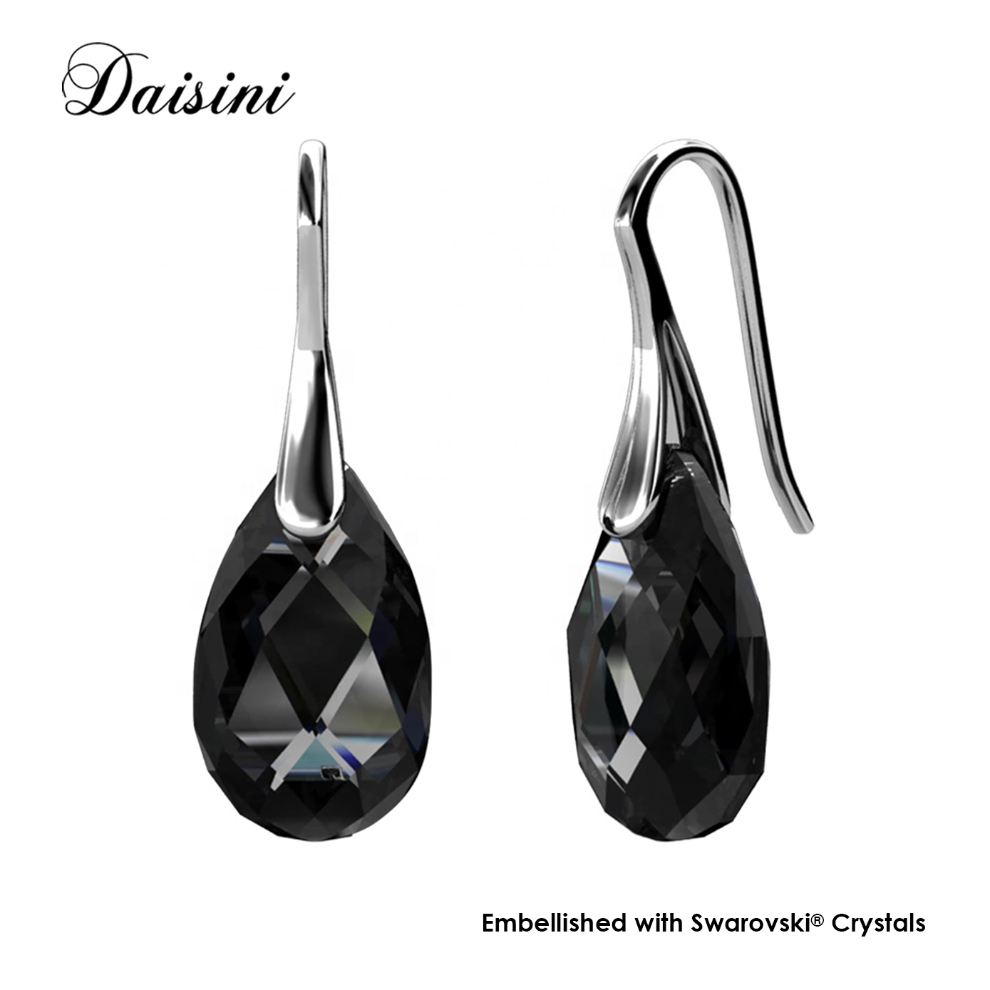 Brass BLACK Color 18k White Gold Plated Earrings