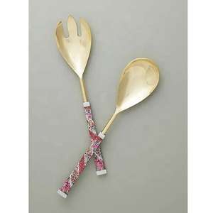 Ensemble de serveurs à salade de luxe en bois et résine pour les fêtes, passe au lave-vaisselle, poli à la main, accessoires de cuisine, vaisselle, articles de table - Product Image 2