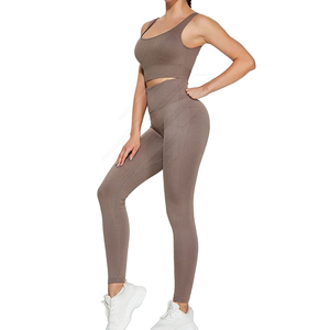 Ensemble de vêtements de sport pour femmes, personnalisé, réversible, respirant, 2 pièces, taille plus, yoga, jogging, fitness, survêtement, motif uni coloré - Product Image 1