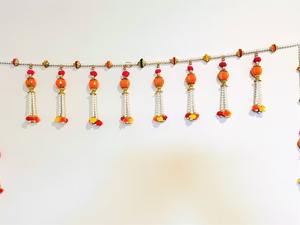 Pompom Pearl Tassel Toran Flower <b>Door</b> Hanging Decor <b>for</b> Home Banadrwal Pompom <b>Door</b> Hanging Decor Diwali Christmas Temple Decor - Product Image 2