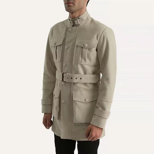 High Street Wear Abrigo de cuero de la mejor calidad para hombres Ropa de calle Abrigo de cuero de tela suave para hombres - Product Image 1