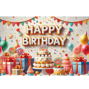 Bannière en tissu personnalisable noir et or Joyeux Anniversaire, accessoires photo, drapeau suspendu - Product Image 5