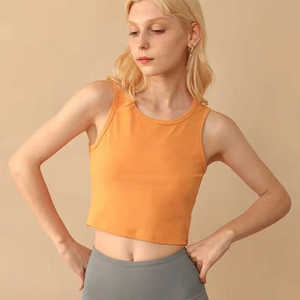 Camiseta sin mangas básica recortada para mujer, camiseta sin mangas de punto, ropa de calle de verano, jerséis elásticos con logotipo frontal elástico para mujer - Product Image 6