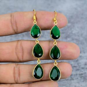 ต่างหูพลอยสามเม็ดชุบโครเมียม925ต่างหูเงินสเตอร์ลิงต่างหูรูปลูกแพร์ทำด้วยมือ - Product Image 2