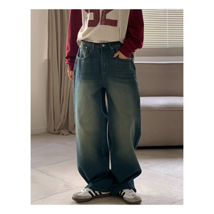 Pantalones vaqueros de Mujer UNISEX Washed Wide Leg Denim K-Style Vintage 2 COLORES Oversize Cómodo Casual Streetwear Pantalones H5001 MUJER - Product Image 4