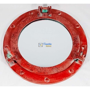 Espejo de pared de ojo de buey redondo de estilo náutico moderno, marco de Metal rojo, acabado de pátina, diseño de ventana de barco marítimo hecho a mano, precios a granel - Product Image 2