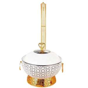 Olla Calentadora Blanca de 8L, Juego de Recipientes para Buffet de Acero Inoxidable, Recipientes Redondos para Buffet con Tapa y Calentadores de Alimentos - Product Image 1