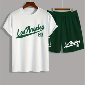 Conjunto Deportivo Informal para Hombre, Camiseta y Pantalones Cortos Estampados, Combinación Transpirable de Mezcla de Felpa, Ropa de Verano de Alta Calidad para Exteriores, Color Sólido - Product Image 3