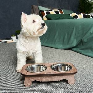 ชามอาหารสัตว์เลี้ยงแบบยกสูง ขนาดใหญ่ เป็นมิตรกับสิ่งแวดล้อม ทำจากไม้ พร้อมขาตั้ง ชามคู่ สำหรับแมวและสุนัข นำเข้าจากอินเดีย - Product Image 4