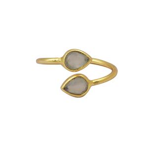 Bague en pierre précieuse améthyste en forme de poire plaqué or 5x7mm bague Design à la main véritable bague entièrement réglable bijoux pour filles - Product Image 3