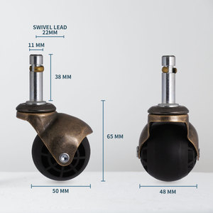 2 Inch Antique Color TPR Rubber Ball Caster Wheel Solid Steel Swivel Stem Casters with 11x38mm Mounting for Light Duty - Product Image 2