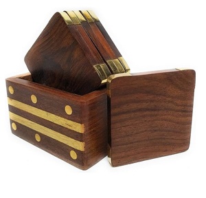Posavasos de madera de fabricación india a la venta, colección de artículos de artesanía de diseño único en posavasos de piedra con soporte asequible - Product Image 6