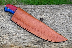 Hoja fija de acero de Damasco forjado hecha a medida, cuchillo de supervivencia para caza, Funda de cuero, soporte OEM, hoja fija, cuchillo de Camping - Product Image 5