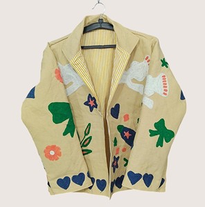 Bohemian Embroidered Wool Blends Eco-Friendly Suzani <b>Jacket</b> Hand Drawn Birds <b>Stars</b> Hearts Full Sleeve O-Neck Casual Winter - Product Image 3