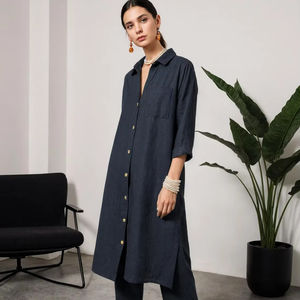 ชุดกางเกงผ้าลินิน Kurta ชุดผู้หญิงทรงพอดีตัวชุดผ้าลินินผ้าฝ้ายระบายอากาศคุณภาพสูงเป็นธรรมชาติ - Product Image 1