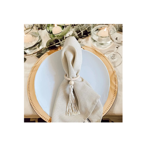 Rond de serviette en bois fait main de luxe pour la décoration de la maison de mariage forme ronde et design boho - Product Image 5