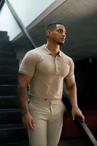 Haute vente Golf classique Taupe Polo avec bouton tonal et broderie 100% coton Gym athlétique et tenue décontractée hommes polos - Product Image 5