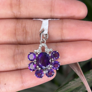 100% authentique améthyste violette naturelle et diamant américain pendentif en pierre précieuse réglage février pierre de naissance en argent sterling 925 - Product Image 6