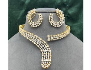 Conjunto de Gargantilla y Aretes de Latón Chapado en Oro de Alta Calidad con Circonita, para Compromiso, Aniversario, Boda, Regalo para Mujer - Product Image 1