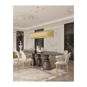 Pietra Oval XL Nero Marquina Dining <b>Table</b> Contemporary Wooden Set Kitchen <b>Table</b> with Stylish Assembled Design - Product Image 2