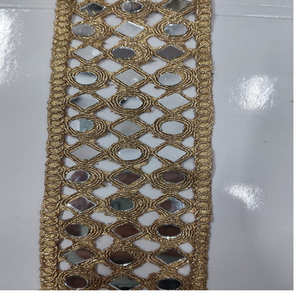 Cordones DE TRABAJO DE ESPEJO bordados hechos a medida con opciones multicolores en diseños geométricos de 3 pulgadas de ancho para reventa. - Product Image 1