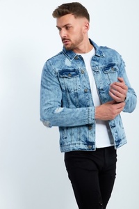 High Quality Men's Denim Jacket Custom Logo Factory Price Winter Style Washed Technique <b>Button</b> Decoration - Product Image 2