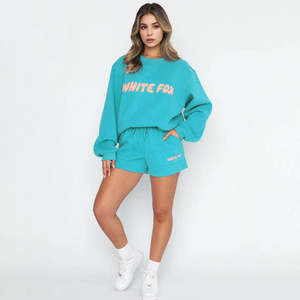 ชุดแฟชั่นสตรีทแวร์สำหรับผู้หญิงกางเกงขาสั้นมีฮู้ดพิมพ์ลายและผ้าฟลีซสำหรับฤดูหนาว - Product Image 1