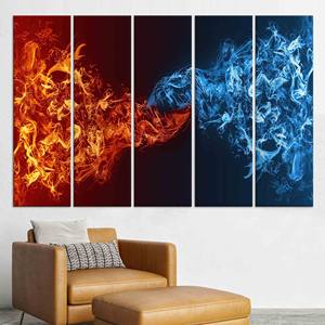 ภาพพิมพ์นามธรรมลายไฟและน้ำแข็งสมัยใหม่: ของตกแต่งผนังผ้าใบสุดหรู ชุดผ้าใบ 5 ชิ้น - Product Image 1