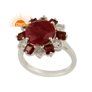 การออกแบบล่าสุดเงินสเตอร์ลิงโกเมนธรรมชาติ,สีขาวบุษราคัมและสีแดงคอรันดัมพลอยแหวนซ้อนผู้ผลิตเครื่องประดับ - Product Image 1