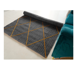 Tapis de jute gris moderne fait à la main avec motif de diamant jaune tressé pour la maison et la prière - Product Image 3