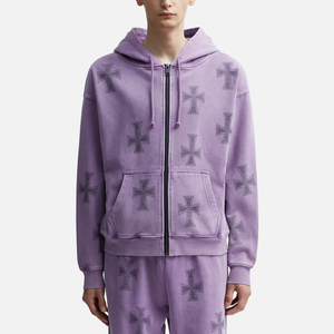 Hoodie personnalisé pour homme avec strass, coupe et couture, effet délavé, coupe oversize, patchwork appliqué, coupe carrée, hoodie vieilli pour homme - Product Image 3