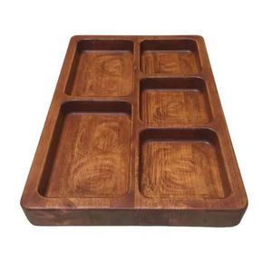 Plateau de table Vente en gros Design chaud Plateau de service plat en résine et en bois Plateau de service en bois d'acacia fait à la main avec poignée en métal - Product Image 4