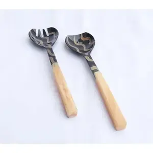 Handmade <b>Wooden</b> Cutlery <b>Set</b> Exclusive Quality Salad Fork Trending Design Black Color Wood <b>Ice</b> <b>Cream</b> Spoon Flatware <b>Set</b> - Product Image 1