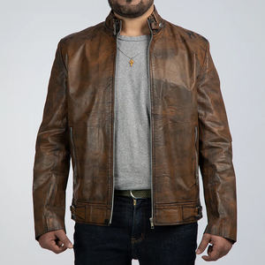 Veste de motard en cuir véritable High Street pour hommes, design vieilli élégant, couleur personnalisée, manches longues, manteau d'hiver fin à capuche - Product Image 1