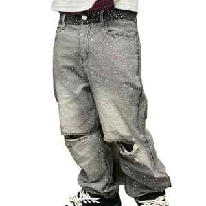Pantalones Vaqueros Negros con Pedrería, Estilo Urbano, Corte Holgado, Brillantes, Jeans de Moda para Hombre, Casuales, Pierna Ancha, Personalizados, al por Mayor - Product Image 3