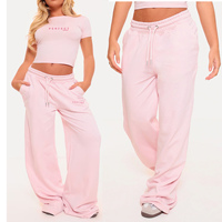 ENSEMBLE D'ÉTÉ PARFAIT BLEU LAVÉ BASSE TAILLE OVERSIZE PANTALONS DE SURFACE À JAMBES LARGES ENSEMBLE T-SHIRT ET JOGGERS LOGO PERSONNALISÉ POUR FEMMES SURVÊTEMENT DE PRINTEMPS