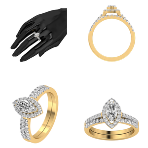 Bague de mariage de luxe pour femme en or jaune et blanc 14 carats, diamant de laboratoire de 1 carat, clarté VS, couleur EF, taille marquise, certifié IGI - Product Image 2