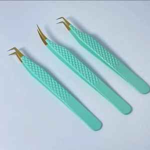 Pinces à cils professionnelles de haute qualité en acier inoxydable, pointe en fibre pointue à 90 degrés, logo personnalisé, étiquette privée, extension - Product Image 2