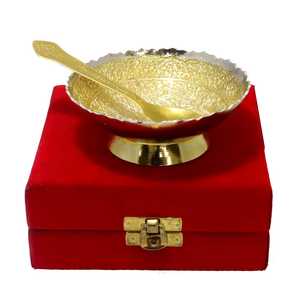 Handmade Dual Tone German <b>Silver</b> <b>Bowl</b> and Spoon Set 4.5 Inch Metal and Melamine for Wedding and Birthday Decorations - Product Image 1