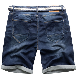 Pantalones cortos casuales rectos de mezclilla azul de algodón 100% hechos a medida para hombres profesionales-Transferencia de calor de cintura media ecológica - Product Image 2