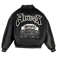 Jaket Kulit Pria Varsity Avirex Bordir Patch Zip-up Gaya Bomber Manset Bergaris Logo Depan High Street Tahan Air