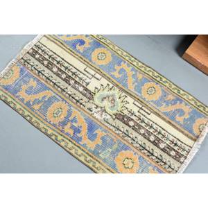 Vintage tradicional azul amarillo 2x3,3 pies Alfombra de lana turca tejido plano diseño de retazos para decoración para sala de estar coche 4m de ancho látex - Product Image 4