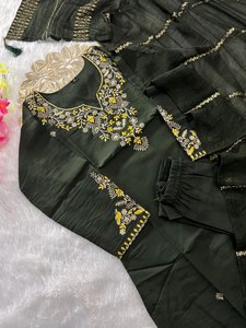 Mehandi Green Color Banarasi Silk Beautiful Embroidery Sequence Work Bridal-Lehanga Inspired <b>Kurti</b> for Party Winter Elegant Look - Product Image 6