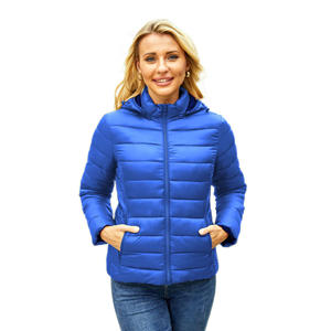 Veste d'hiver courte rembourrée bleu royal pour femme, capuche, légère, doudoune, coque en denim, respirante, coupe-vent, fermeture éclair sur le devant, confortable, pour le froid - Product Image 1
