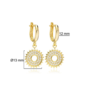 Pendientes colgantes con abalorio hueco en forma de sol, piedra CZ hecha a mano, Plata de Ley 925 turca, joyería de moda para mujer - Product Image 2