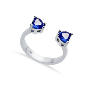 Anillo Ajustable de Plata 925 con Diseño de Corazón de Circonita, Chapado en Rodio, Lujoso, para Boda, Joyería Fina Hecha a Mano - Product Image 1
