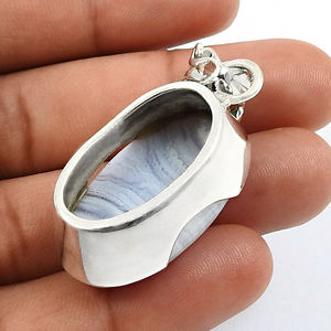 Plata de Ley 925, venta al por mayor, joyería hecha a mano, ágata de encaje azul Natural, piedra preciosa, forma ovalada, colgante clásico para mujeres y hombres, India - Product Image 5