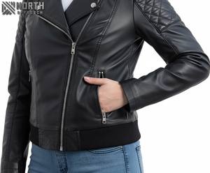 Veste en cuir véritable pour femmes et filles 100% Veste en cuir véritable pour femmes Veste en cuir personnalisée pour dames Vente en gros coupe ajustée - Product Image 6