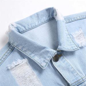 High Street Style Denim Jacket Custom Ripped Stylish Regular Fit Winter Jeans Chaqueta de invierno para hombres - Product Image 3