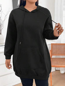 Women <b>Black</b> Long Length Fleece Hoodie <b>Dress</b> Relaxed Fit Winter Casual Streetwear OEM ODM Wholesale Manufacturing - Product Image 3